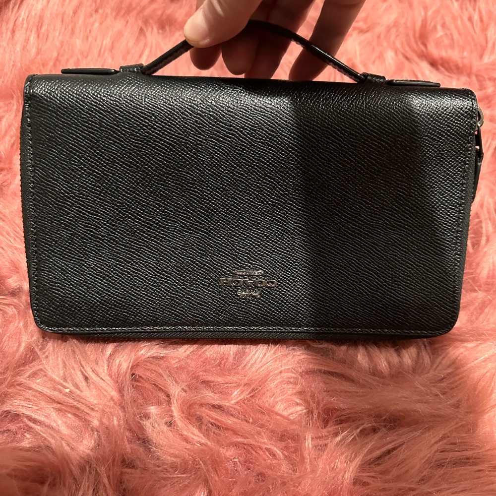 COACH Double Zipper Travel Wallet Clutch Organizer Black - Picture 3 of 15